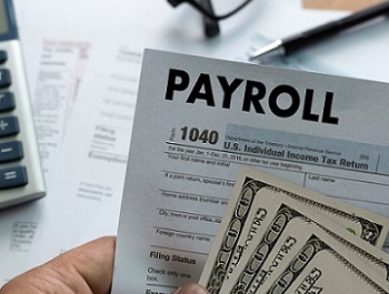 PAYROLL Businessman working Financial accounting concept